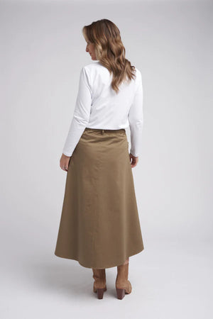 Button Through Pocket Skirt Brown