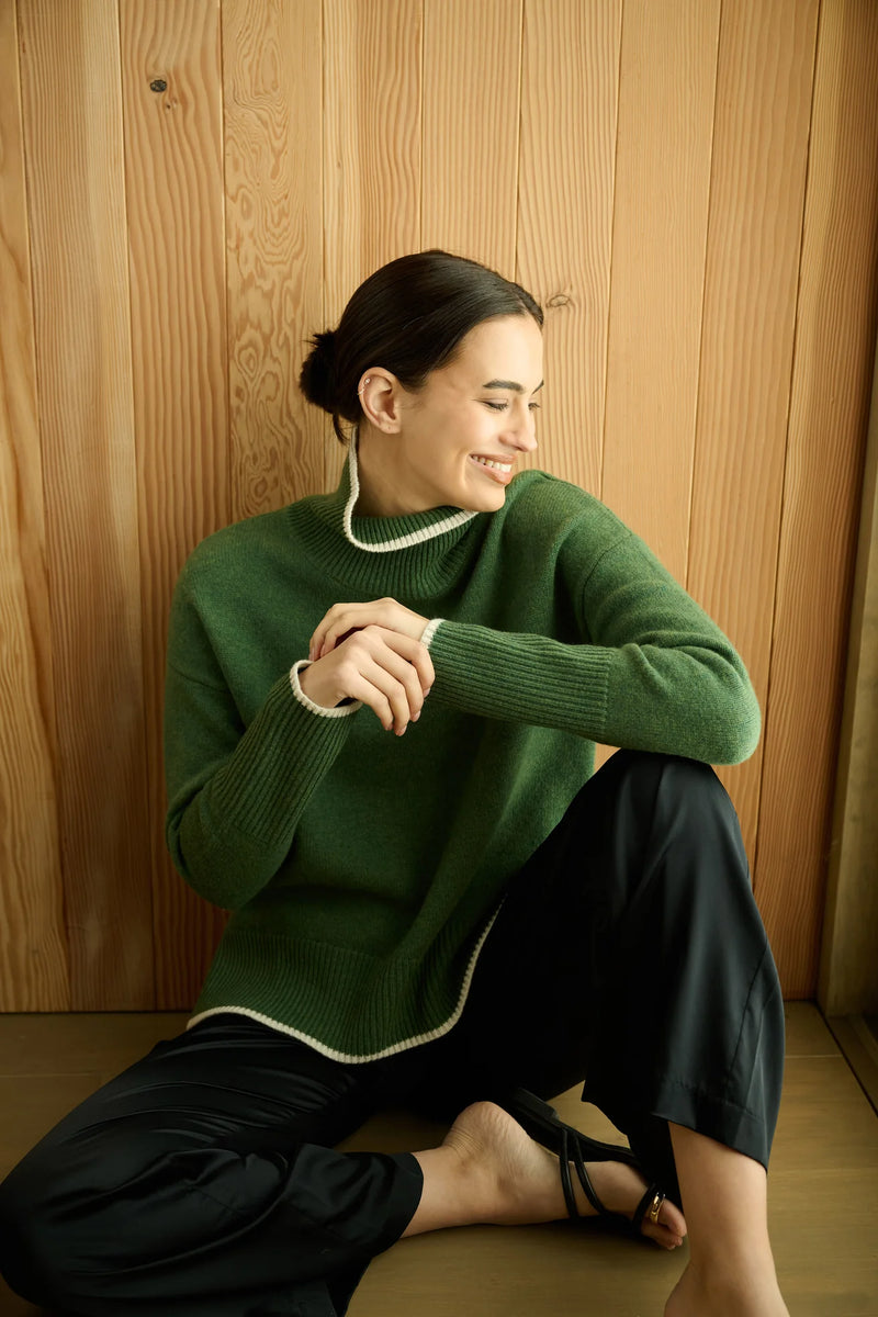 EDDY MERINO ROLL NECK JUMPER FOREST MARLE
