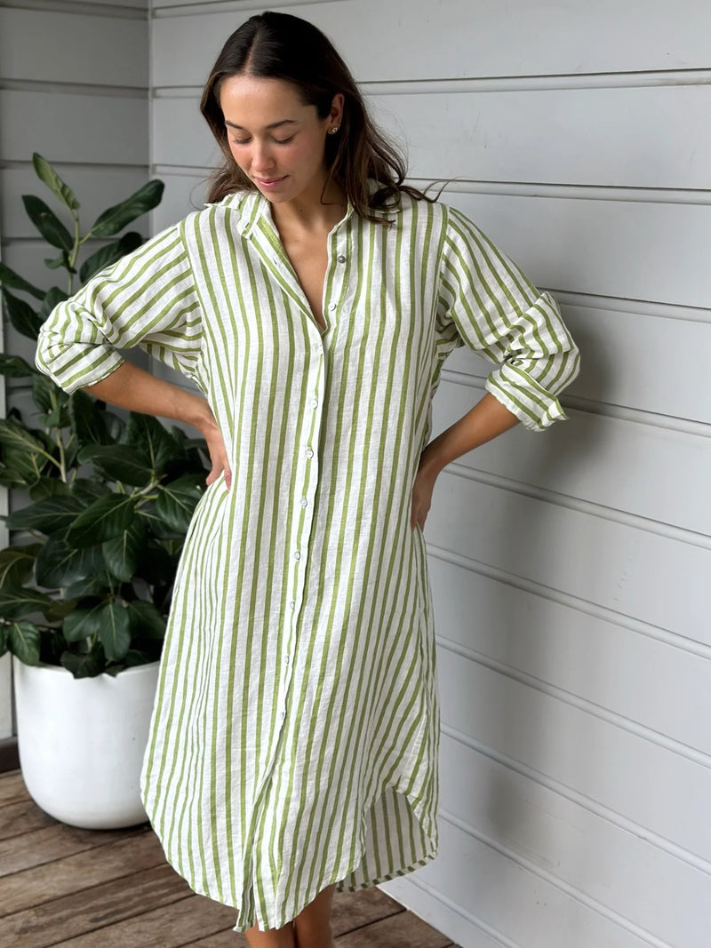 Elena Dress- Avocado Stripe