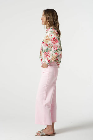 5 Pocket Crop Wide Leg Jean - Pale Pink