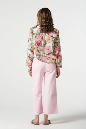 5 Pocket Crop Wide Leg Jean - Pale Pink