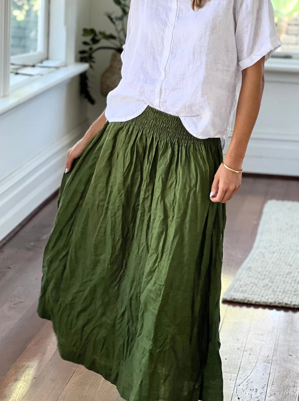 Lulu Skirt- Moss Linen