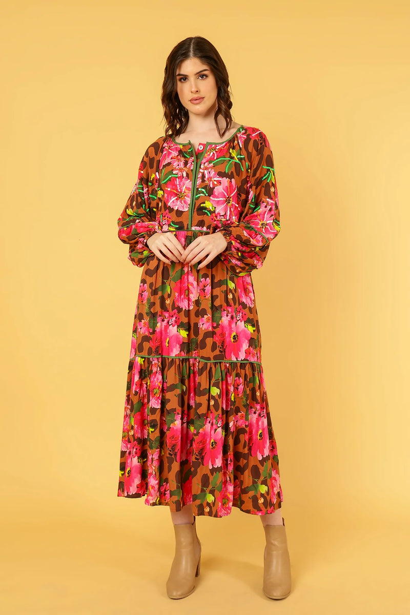 WILD ROSE DRESS with SASH BELT, LINED