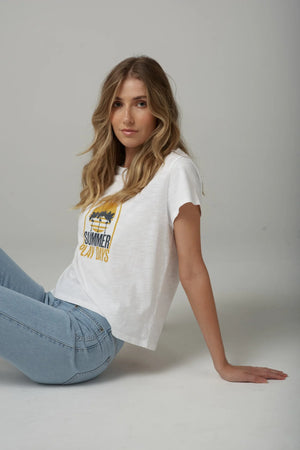 Cotton Summer Play Days Tee - Parisian Navy/White