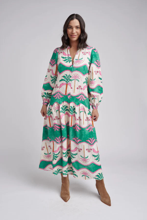 Drop Waist Palm Tree Print Maxi Dress