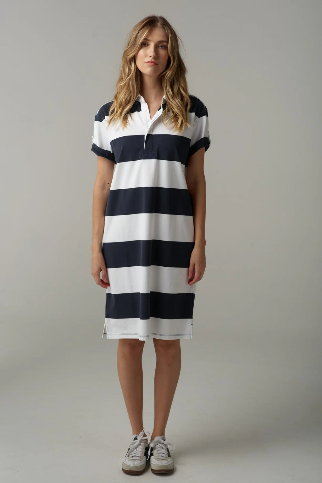 Rugby Cotton Stripe Dress - White/Parisian Navy