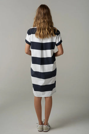 Rugby Cotton Stripe Dress - White/Parisian Navy