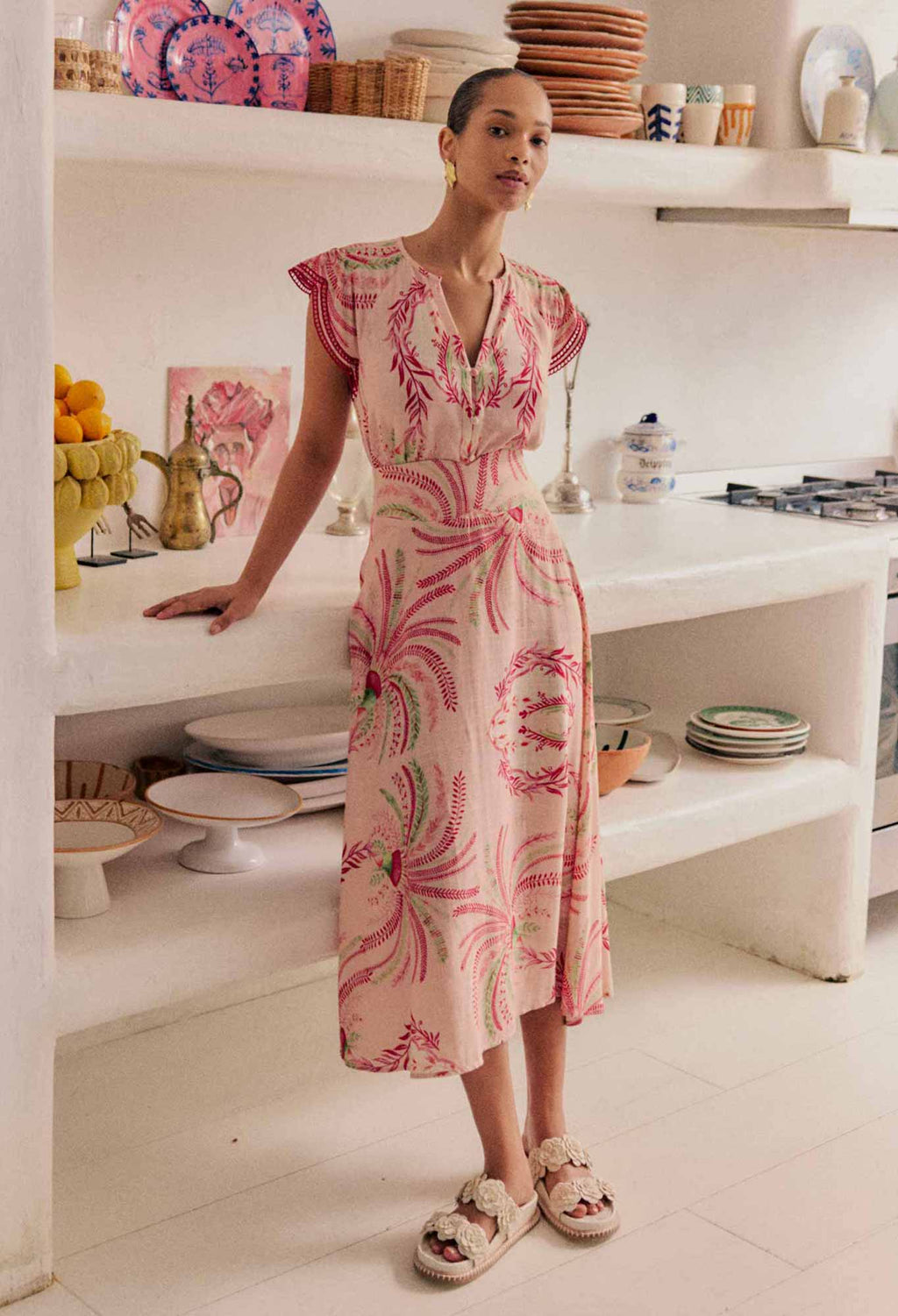 Estrella Linen Viscose Yoke Skirt in Palmarosa