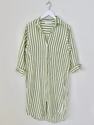 Elena Dress- Avocado Stripe