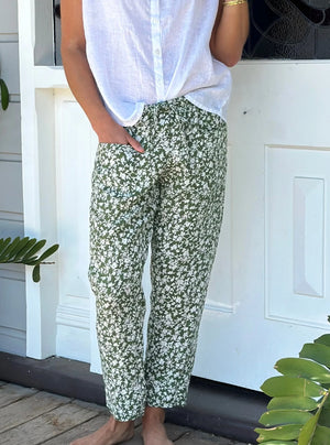 darcy pants - moss floral linen