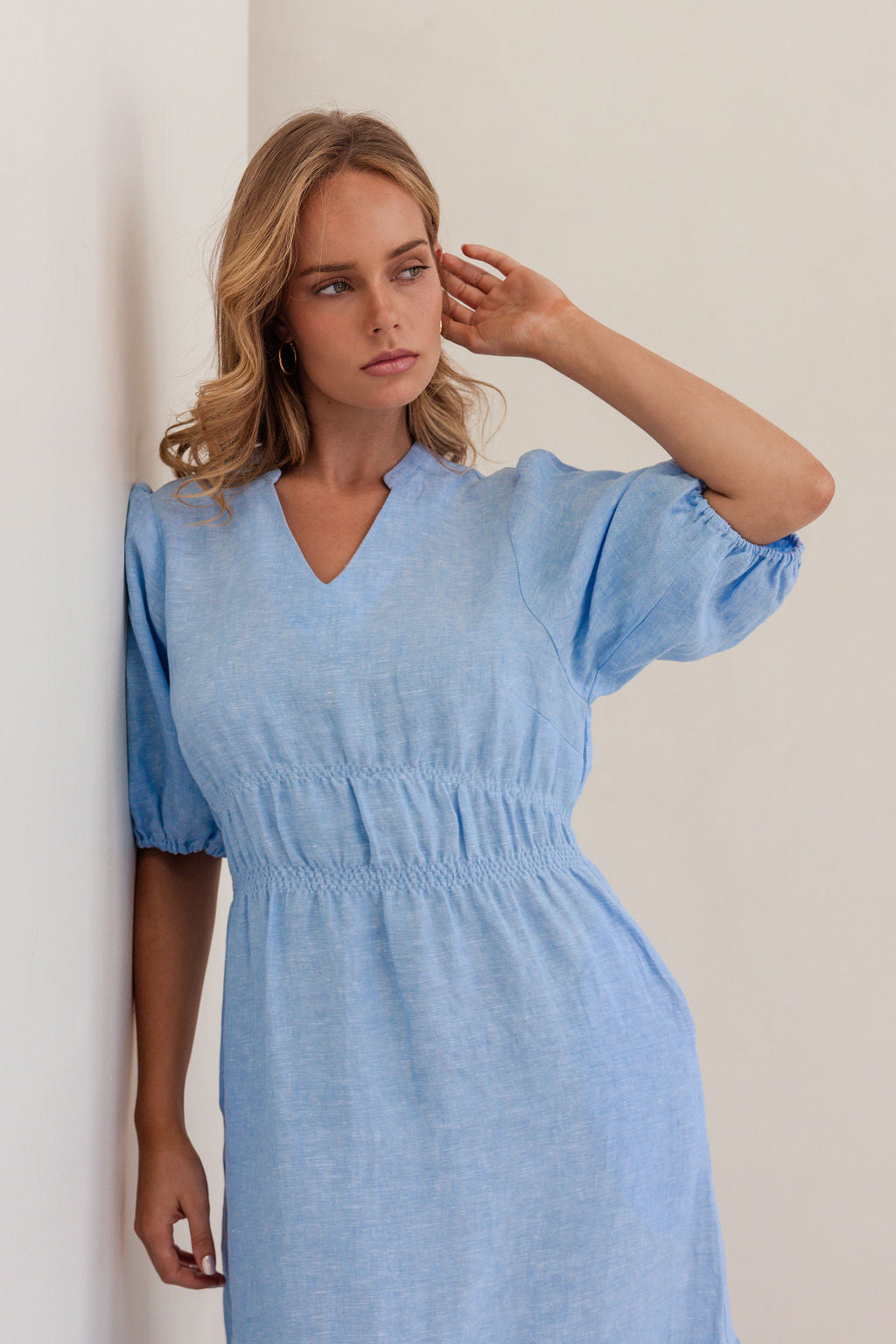 Gather Detail Linen Dress