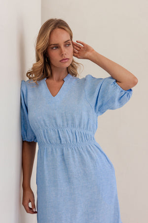 Gather Detail Linen Dress