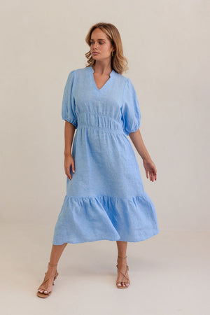 Gather Detail Linen Dress
