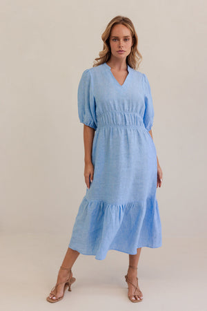 Gather Detail Linen Dress