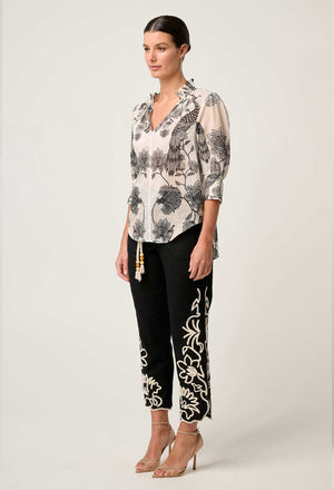 Oleander Cotton Silk Shirred Blouse in Imperial Stone