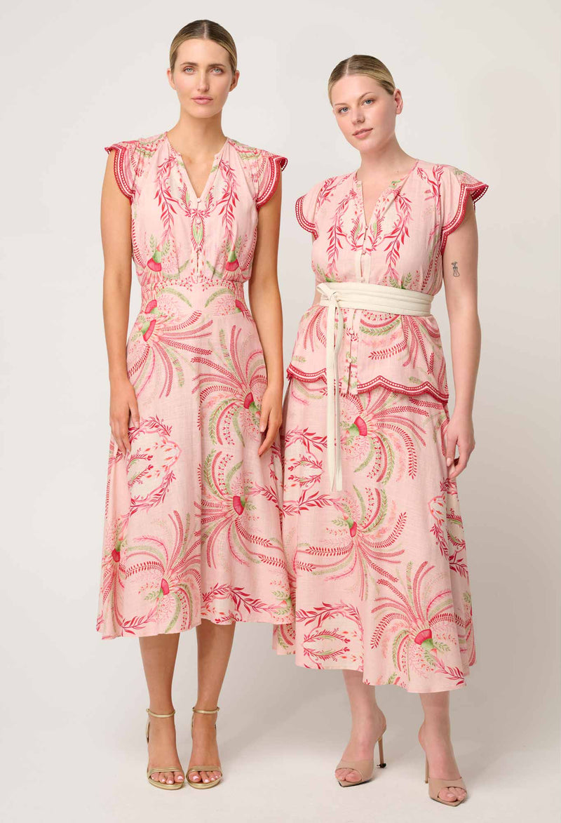 Aseel Linen Viscose Embroidered Top in Palmarosa