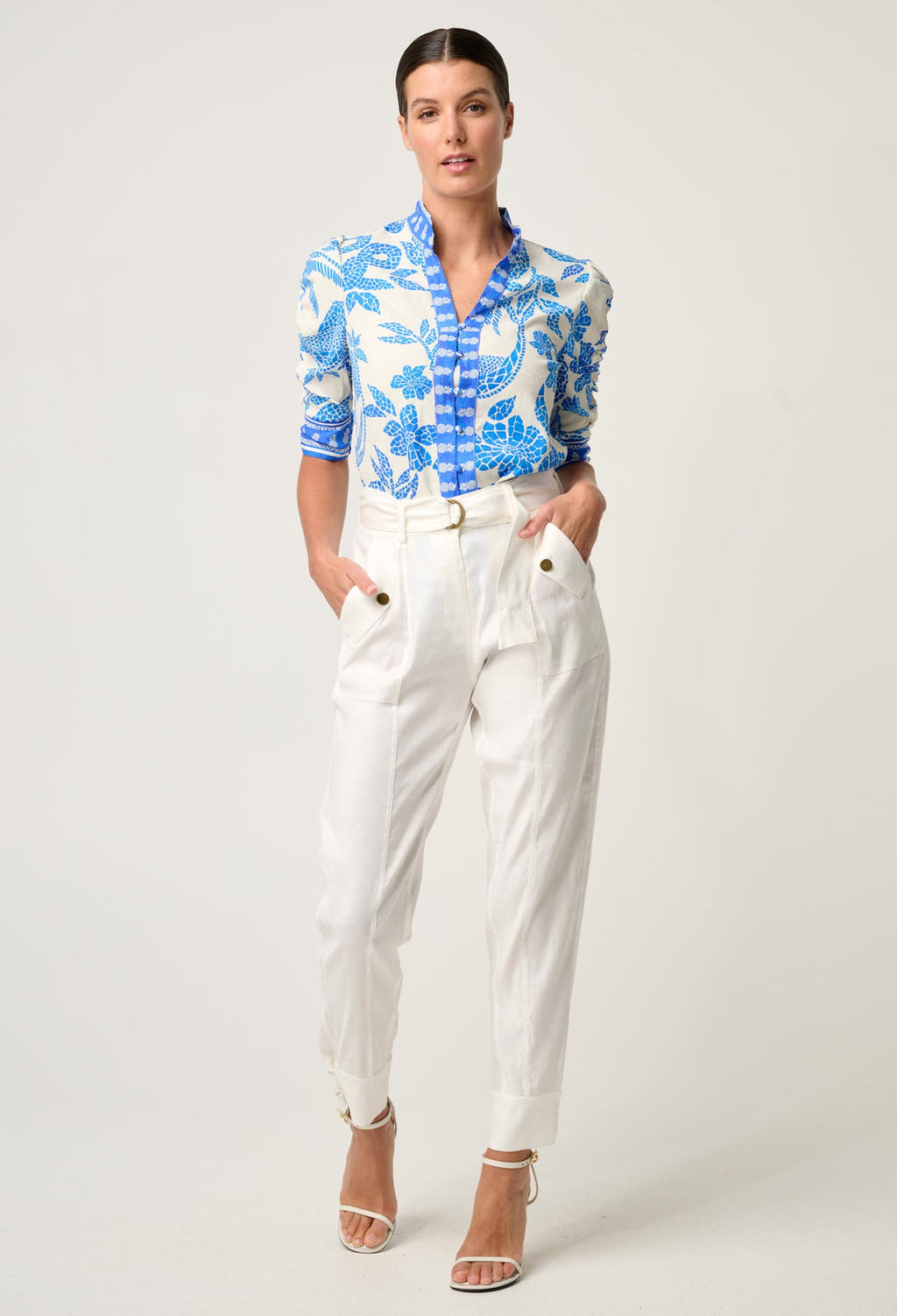 Trinidad Linen Viscose Button Cuff Pant in Ivory