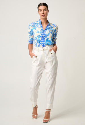 Trinidad Linen Viscose Button Cuff Pant in Ivory