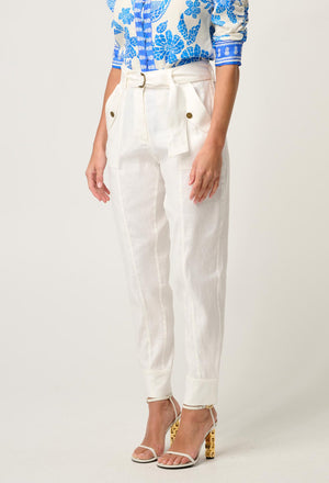 Trinidad Linen Viscose Button Cuff Pant in Ivory