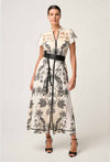 Xanthia Diamond Smock Yoke Linen Viscose Dress in Imperial Stone