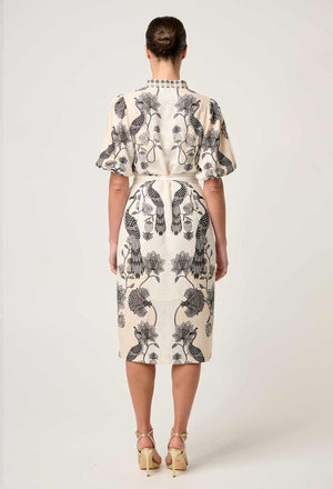 Gaia Lace Spliced Linen Viscose Dress in Imperial Stone