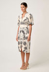 Gaia Lace Spliced Linen Viscose Dress in Imperial Stone