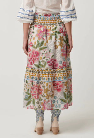 Cordelia Cotton Slub Skirt in Azalea Fields