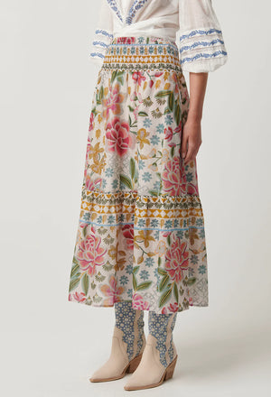 Cordelia Cotton Slub Skirt in Azalea Fields