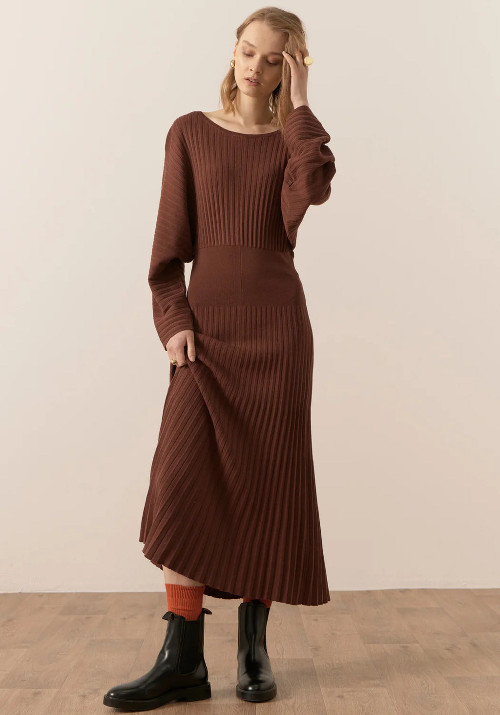 Gizelle Pleated Maxi Dress - Toffee