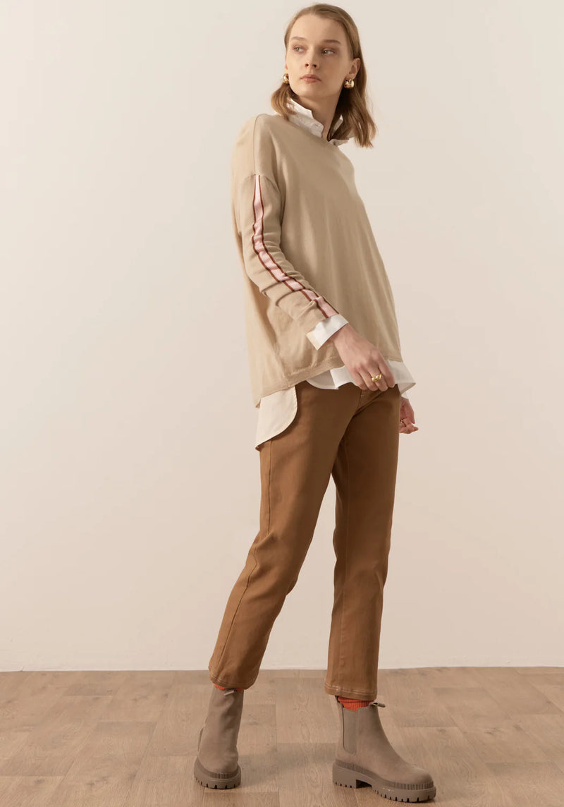 Bennet Contrast Drape Knit - Pebble/Toffee/Pink