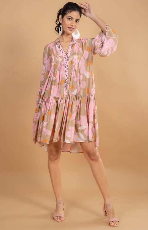 camel flower tunic dress