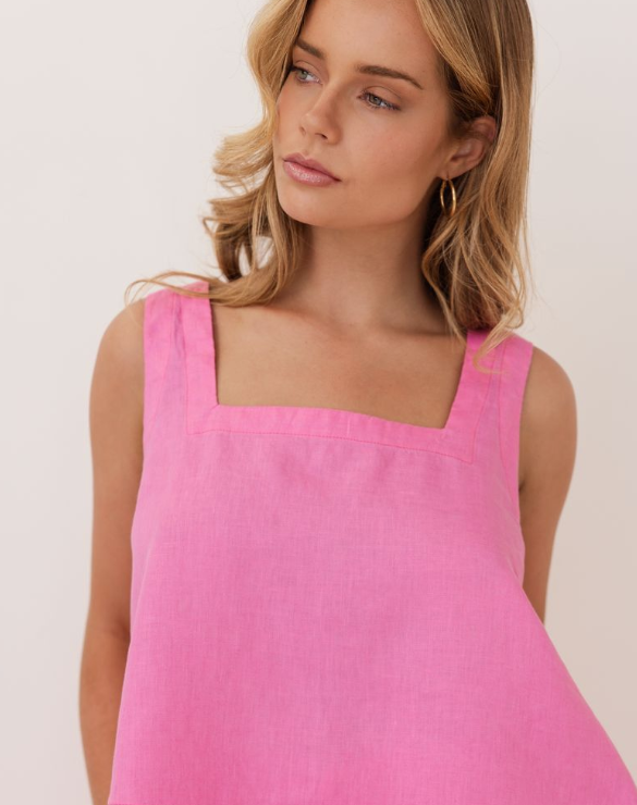 K98 Linen Square Neck Tank- Pink