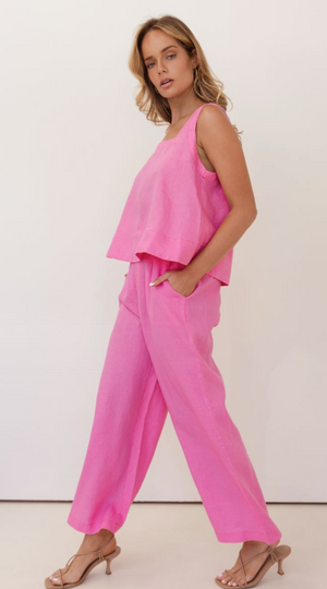 K98 Linen Square Neck Tank- Pink