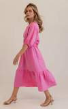 K103 Linen Gather Detail Dress- Pink