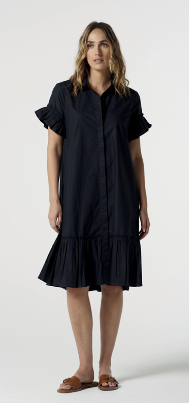 Ruffle Midi Dress- Navy