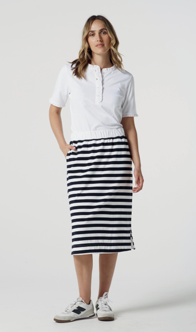 Knit Striped Skirt- White/Navy