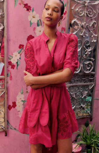 Jamila Silk Cotton Dress in Ruby