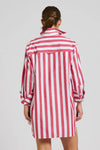 The Andrea Oversized Boyfriend Shirt - Red Wide Stripe