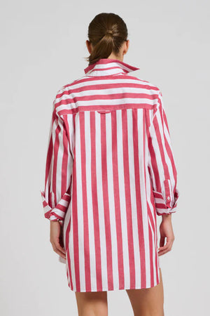 The Andrea Oversized Boyfriend Shirt - Red Wide Stripe