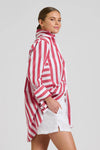 The Andrea Oversized Boyfriend Shirt - Red Wide Stripe