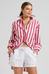 The Andrea Oversized Boyfriend Shirt - Red Wide Stripe