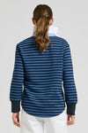 Rugby Frill Collar Cotton Sweatshirt - Navy Combo Stripe