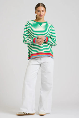 Zipside Classic Cotton Sweatshirt - Green Stripe/Rainbow