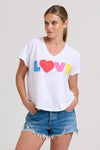 The V-neck Applique Love T-shirt - White/Multi