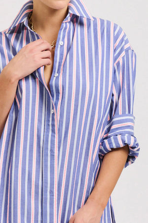 The Boyfriend Oversized Shirt - Chambray Pink Stripe