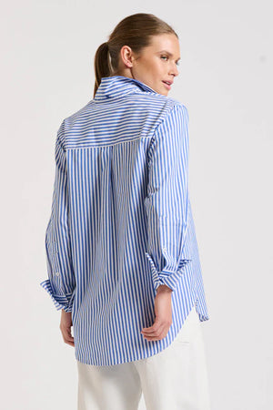 The Elodie Girlfriend Relaxed Shirt - Mid Blue Stripe