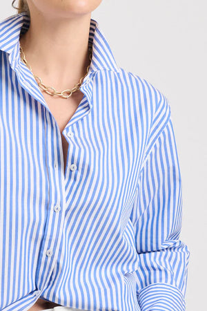 The Elodie Girlfriend Relaxed Shirt - Mid Blue Stripe