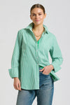 The Elodie Trim Girlfriend Relaxed Shirt - Green Stripe