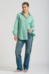 The Elodie Trim Girlfriend Relaxed Shirt - Green Stripe