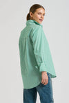 The Elodie Trim Girlfriend Relaxed Shirt - Green Stripe